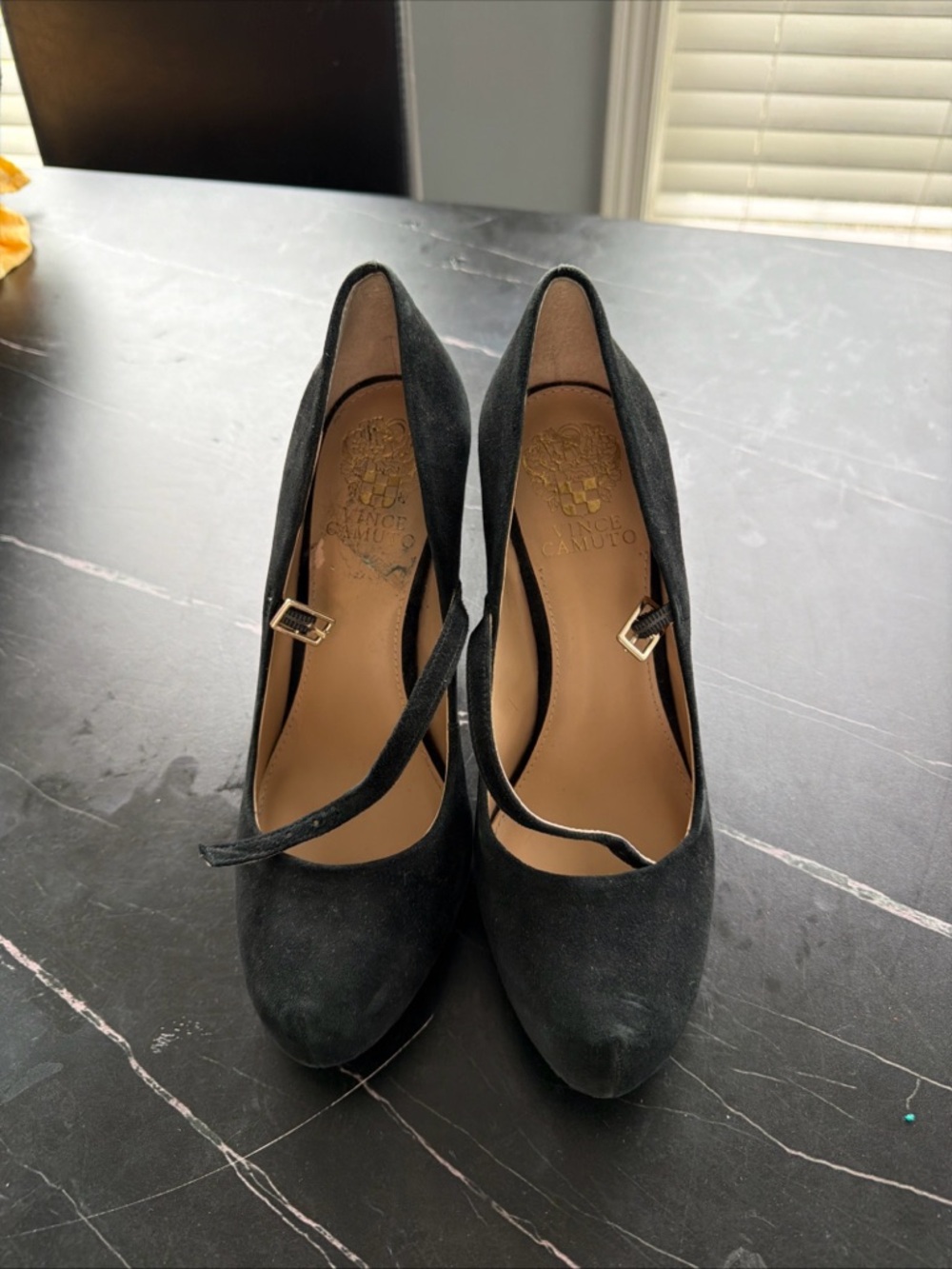 Vince Camuto Black Suede Mary Jane Pumps with Ankle Strap